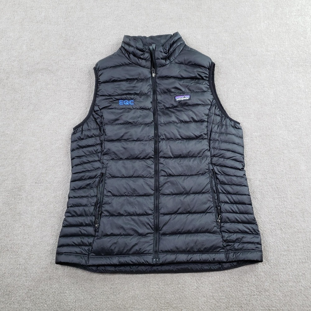 Patagonia Down Sweater Vest Womens Large Black Quilted Insulated Puffer Logo
